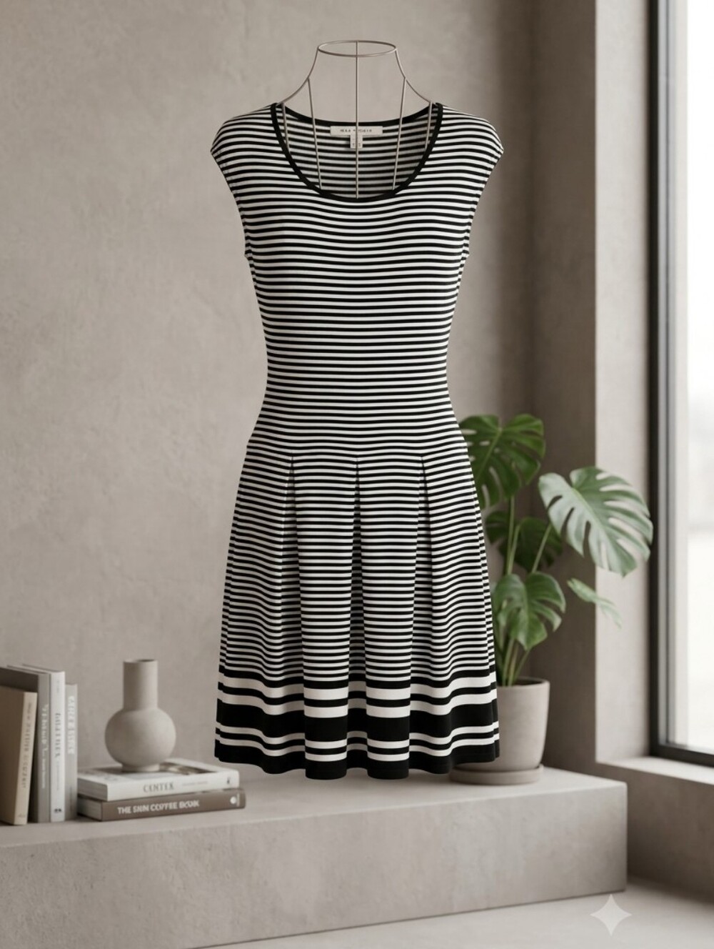 Max Studio Black and White Striped Midi Dress